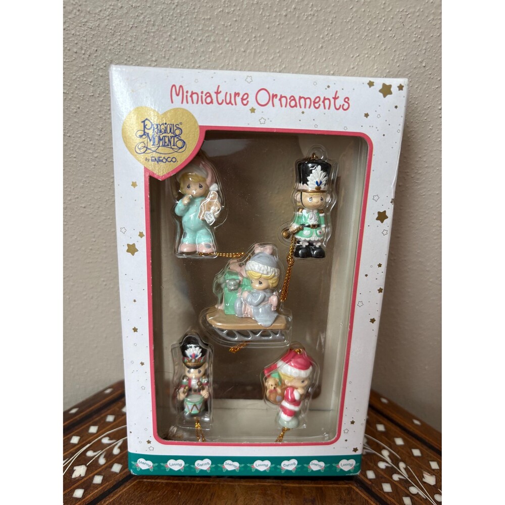 Vintage Precious Moments Miniature Ornaments Winter Christmas 2000 - Set Of 5 NI